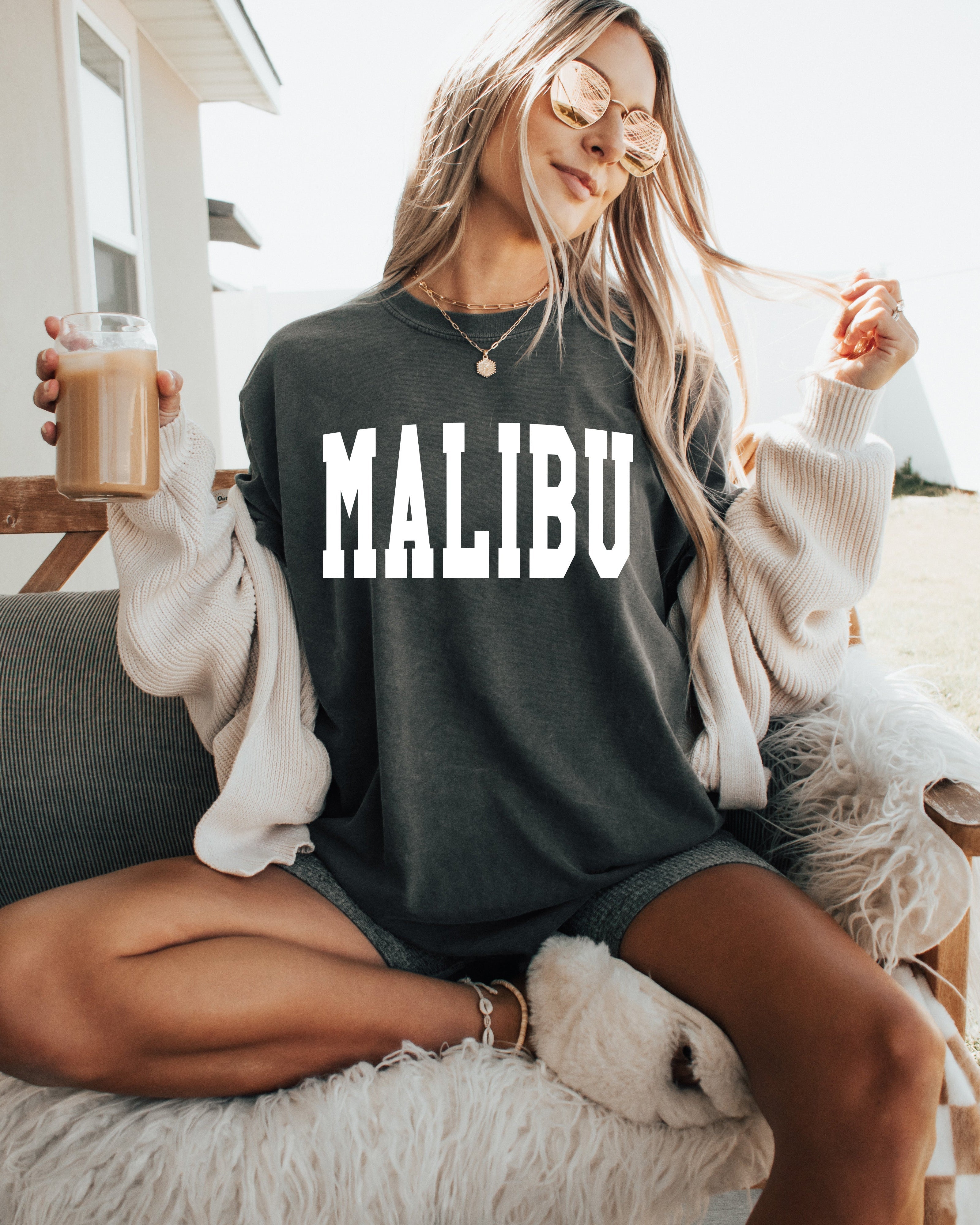 Malibu California State City Comfort Colors T Shirt (Condensed Font)
