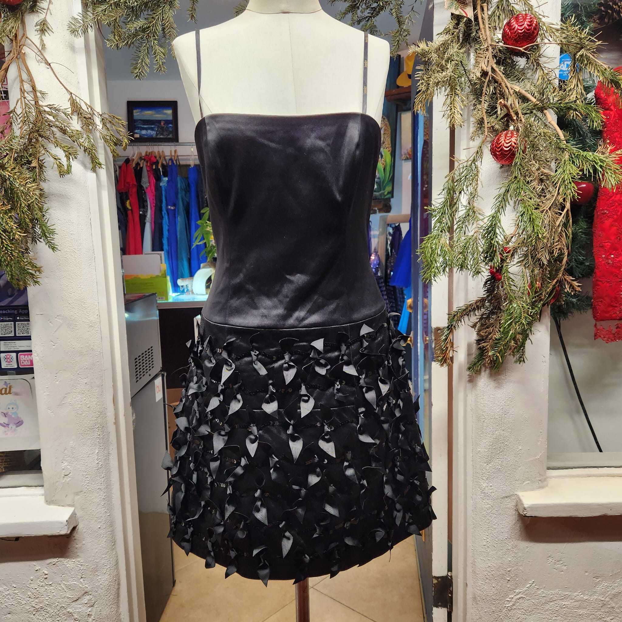 Black Satin and Silk Multi Bow Dress