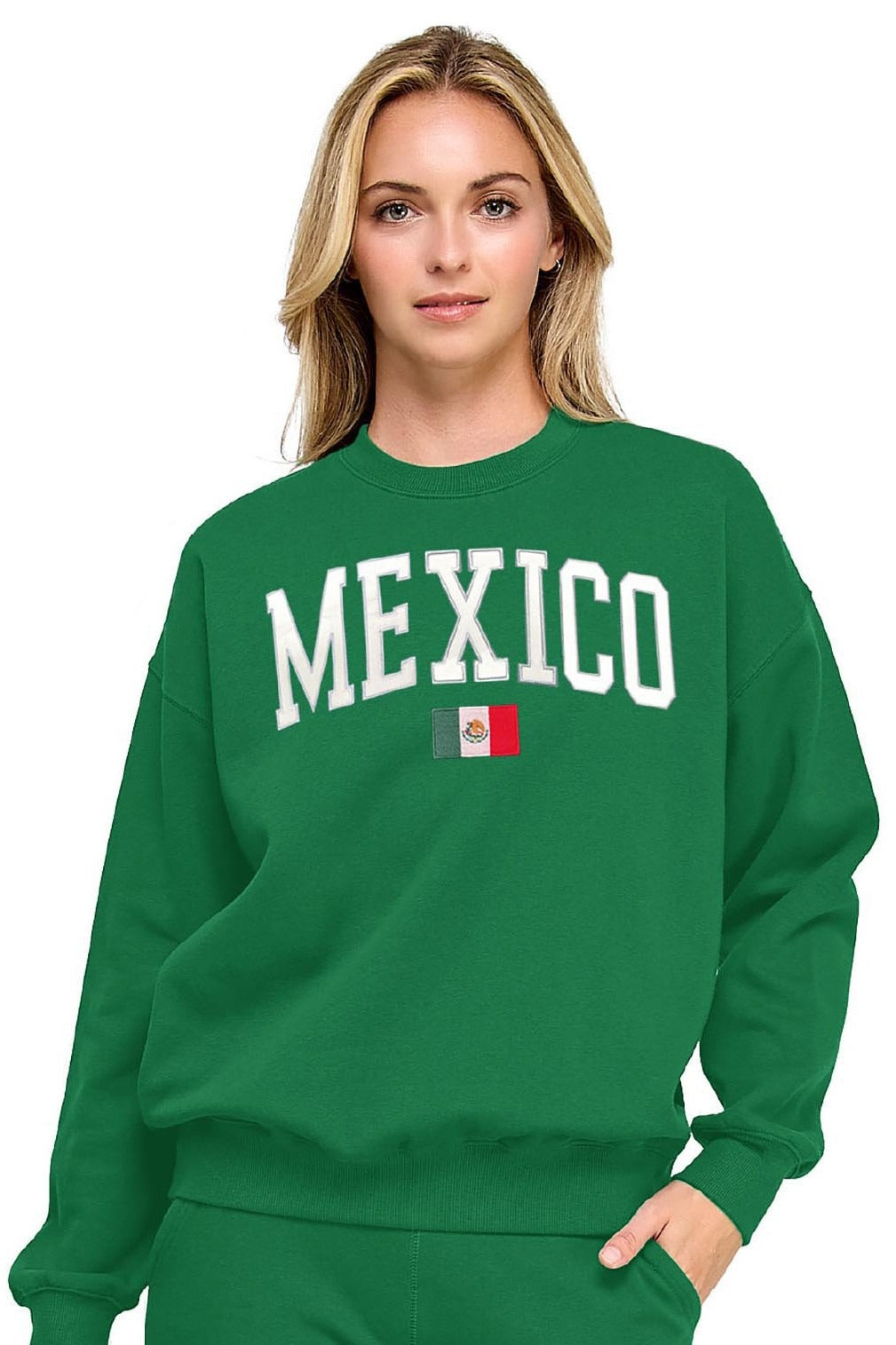 Fleece Sweatshirt With Mexico Patch And Embroidery