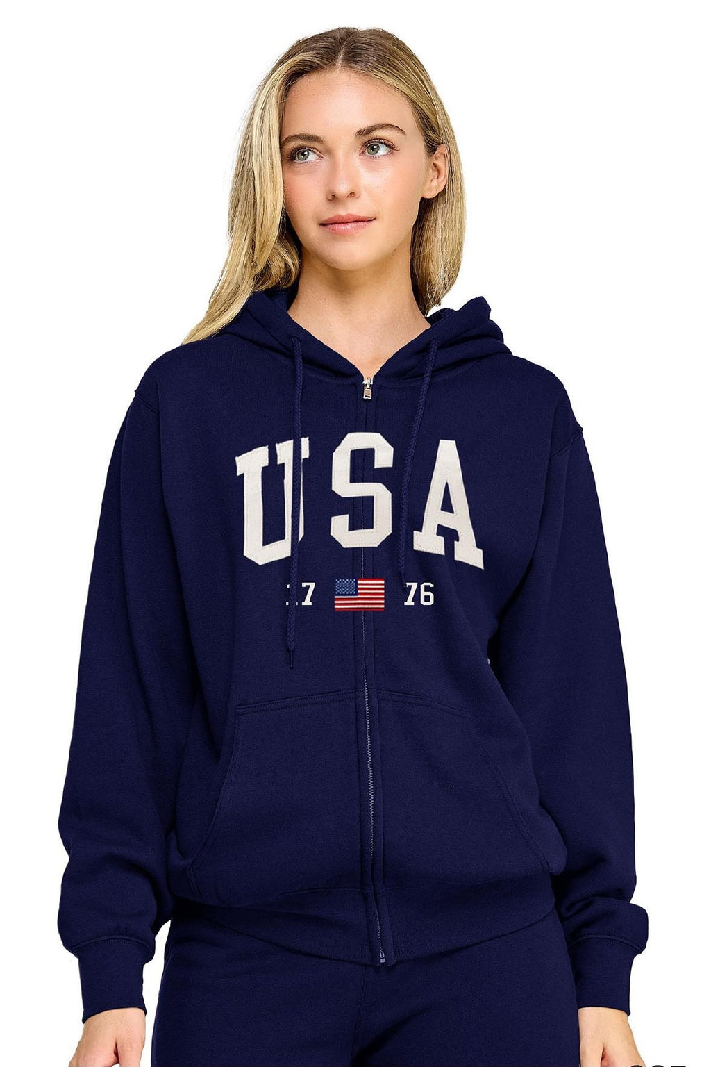Fleece Boyfriend's Fit Jacket With Usa Patch And Embroidery