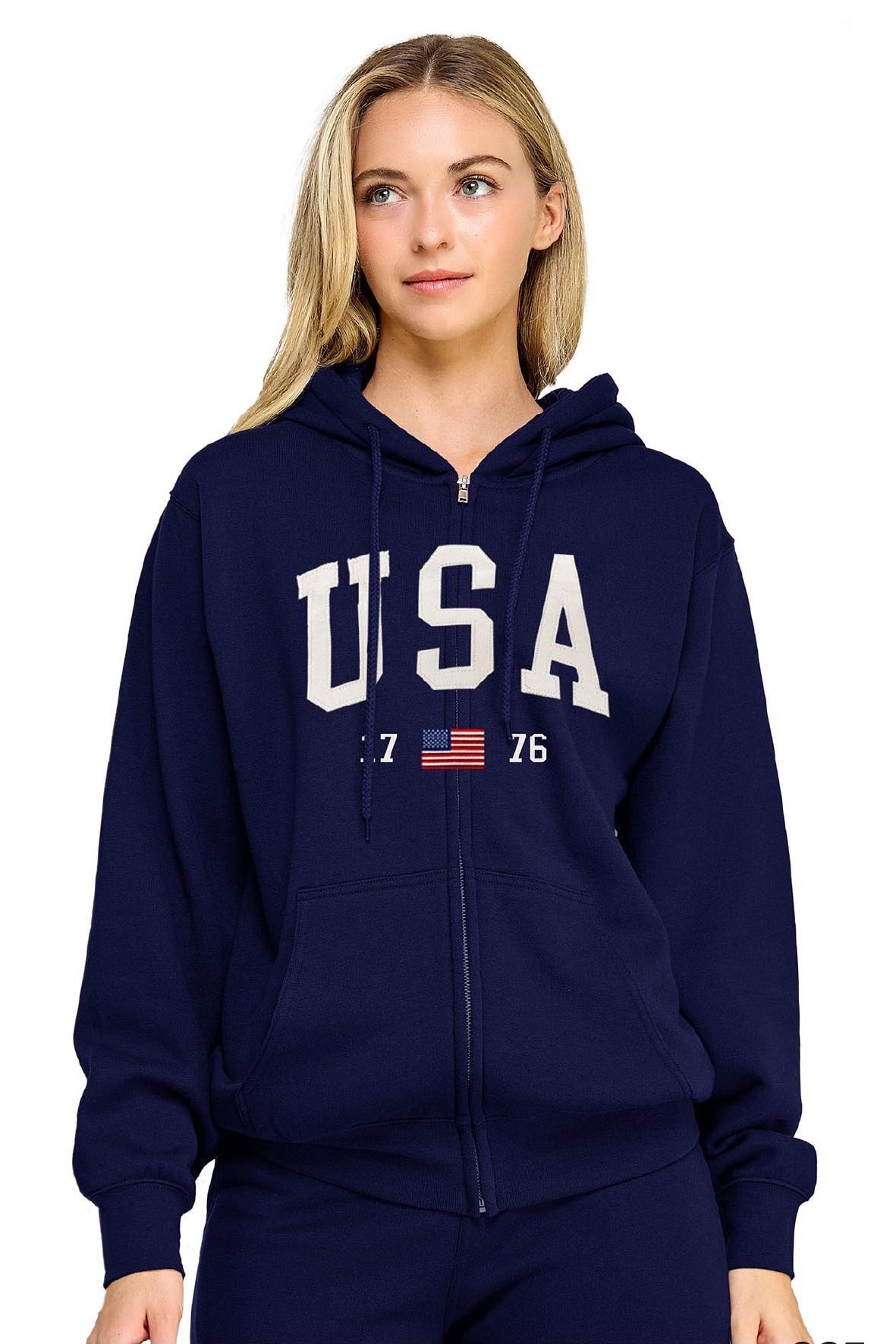 Fleece Boyfriend's Fit Jacket With Usa Patch And Embroidery