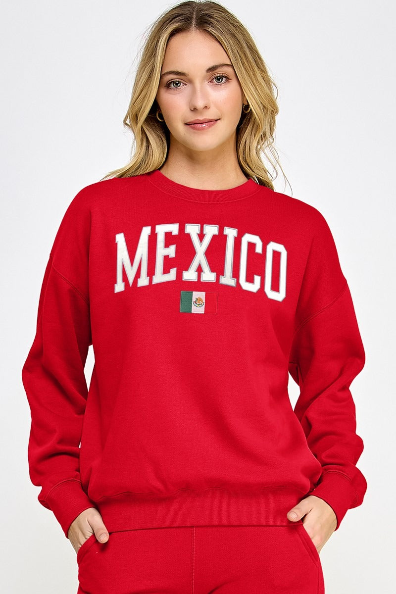 Fleece Sweatshirt With Mexico Patch And Embroidery
