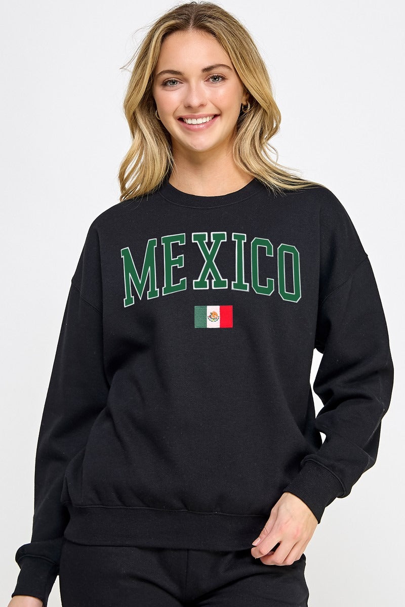 Fleece Sweatshirt With Mexico Patch And Embroidery