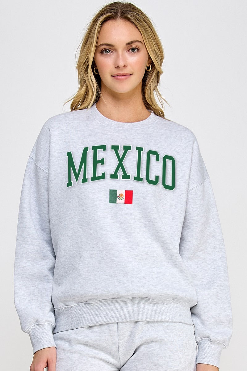 Fleece Sweatshirt With Mexico Patch And Embroidery