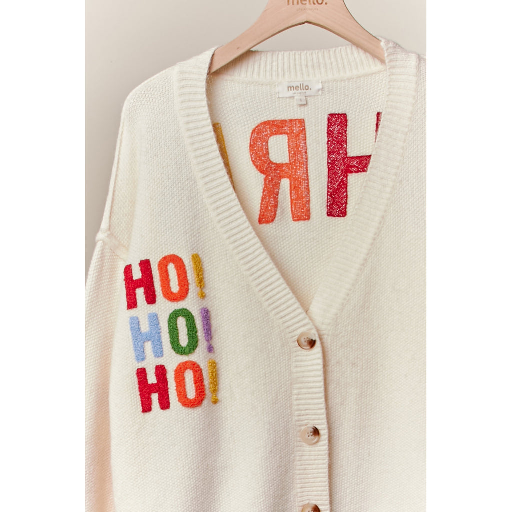 Christmas Lettering Patchwork V Neck Cardigan