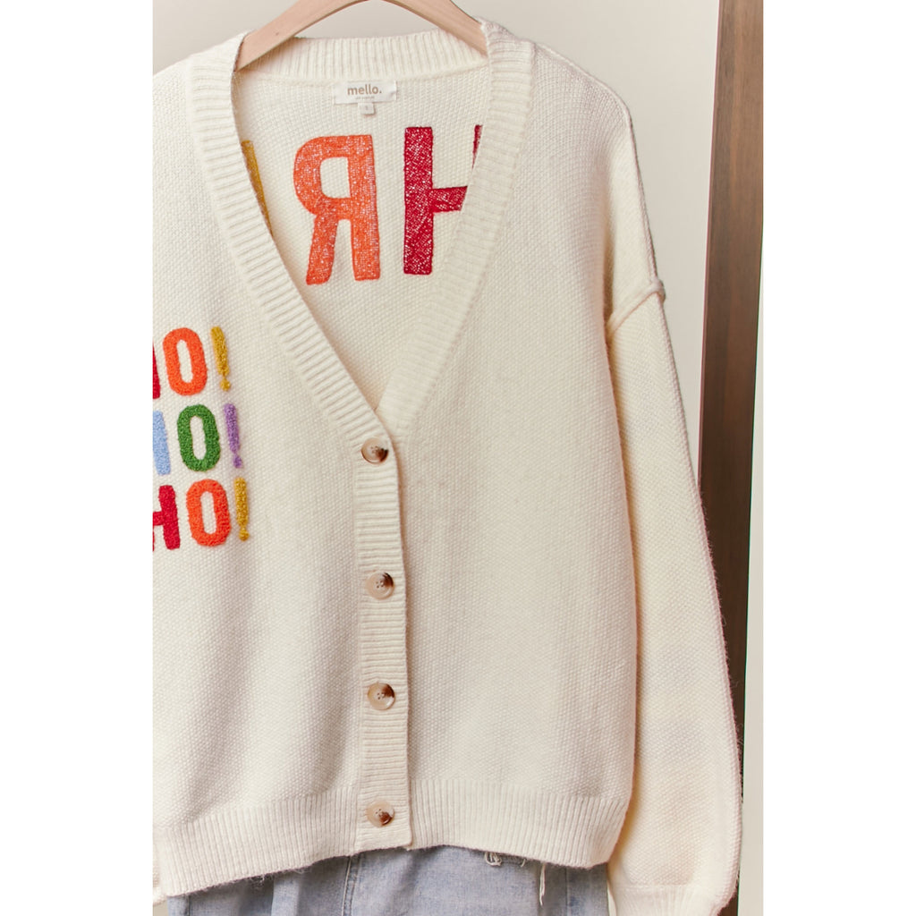 Christmas Lettering Patchwork V Neck Cardigan