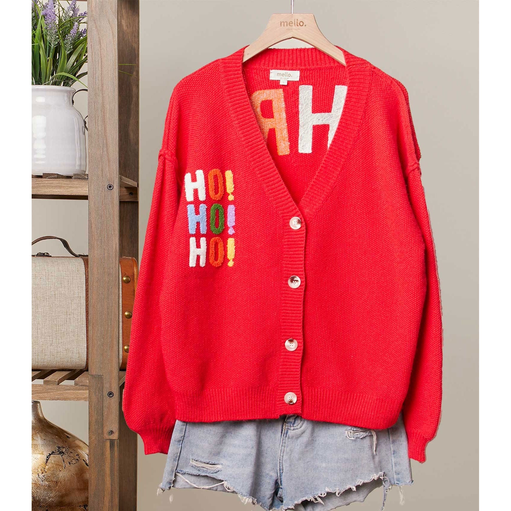 Christmas Lettering Patchwork V Neck Cardigan