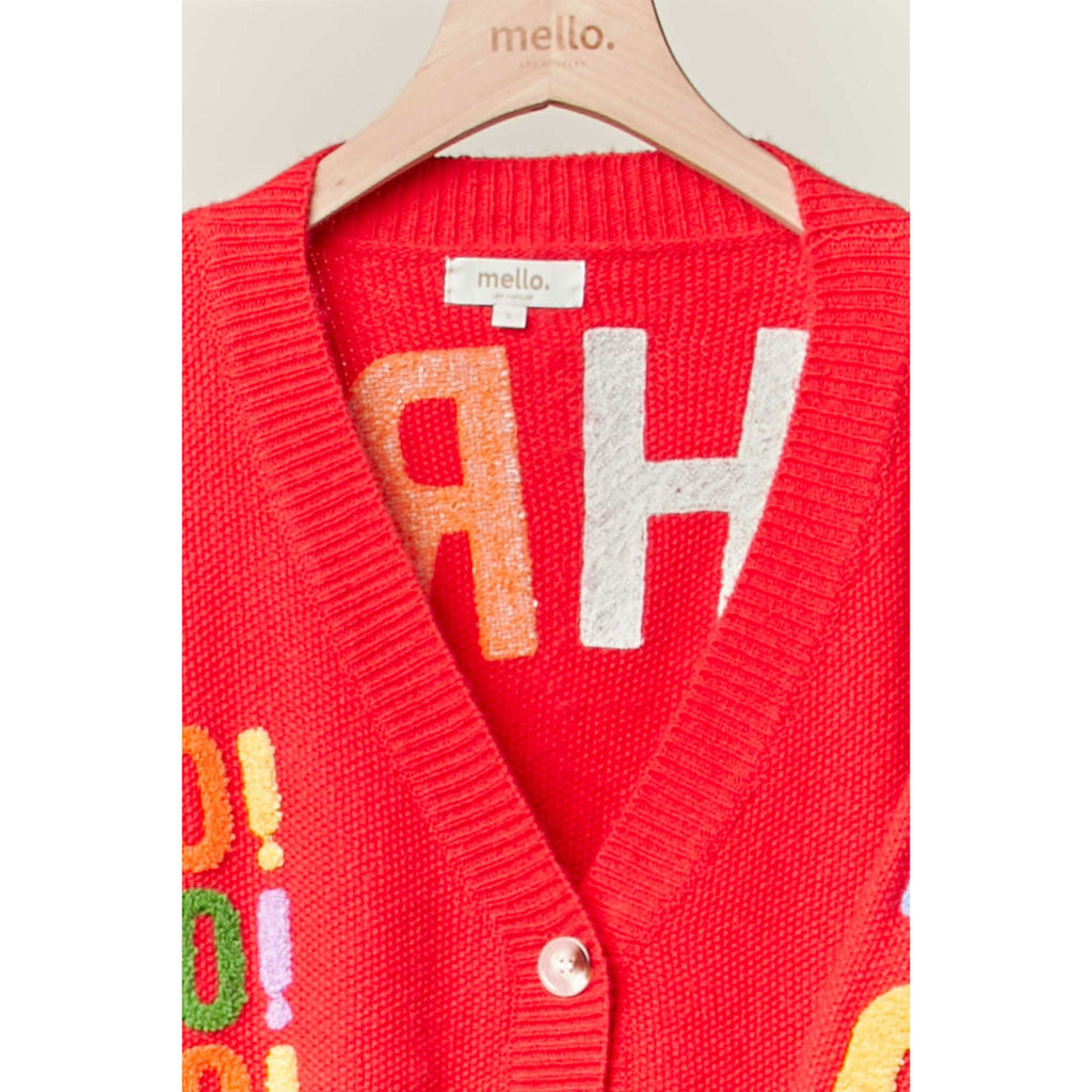 Christmas Lettering Patchwork V Neck Cardigan