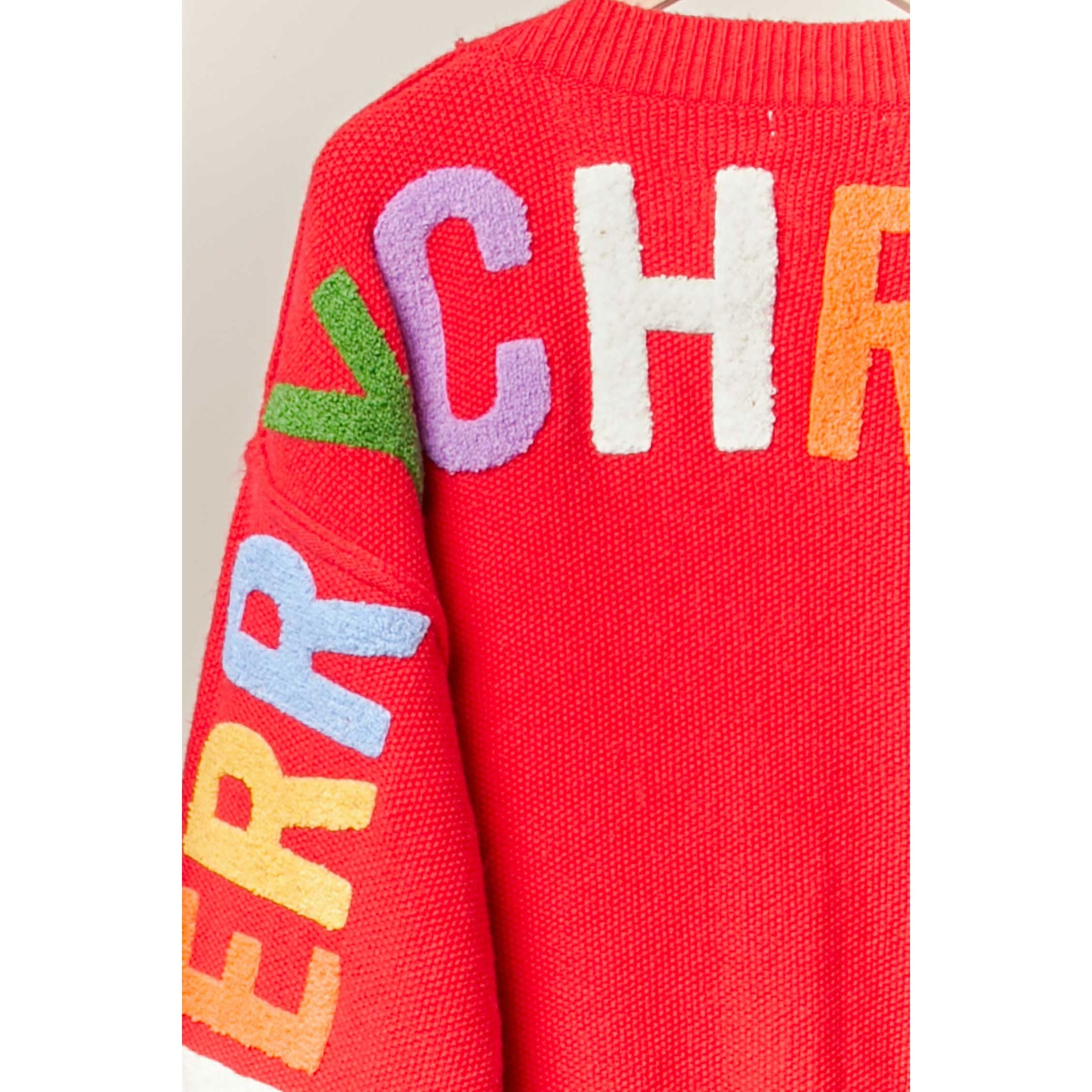 Christmas Lettering Patchwork V Neck Cardigan