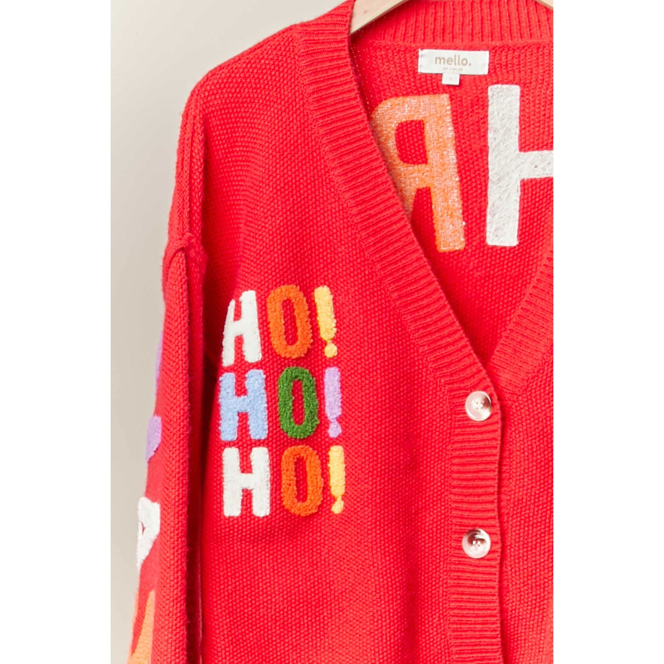 Christmas Lettering Patchwork V Neck Cardigan